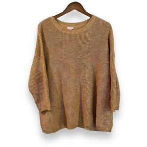 J. Jill Sweater Womens Size M Dark Yellow Gold Tan 3/4 Sleeve Knit Cotton Blend
